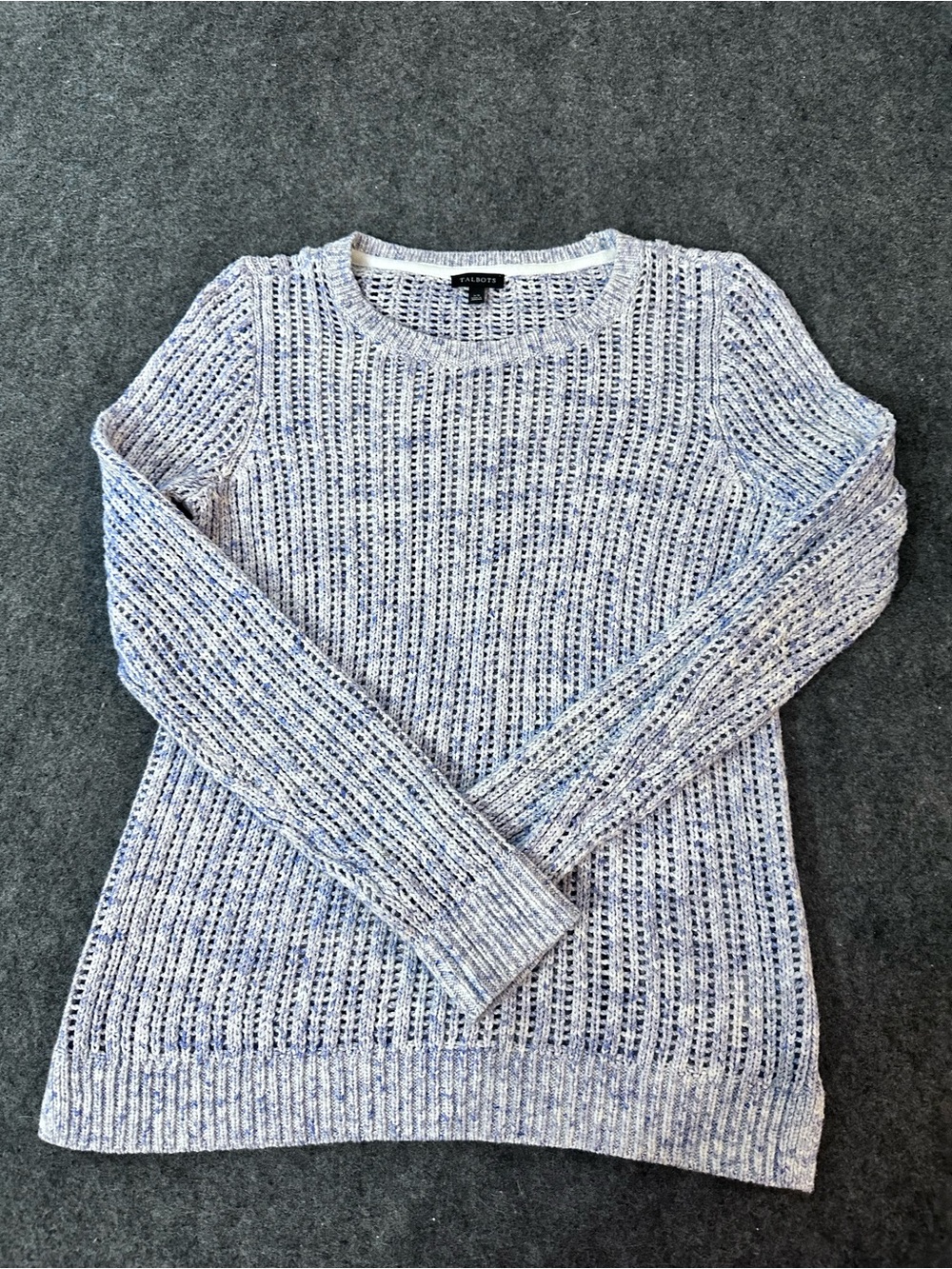 Talbot’s Light Blue Marled Open-Weave Crew Sweater